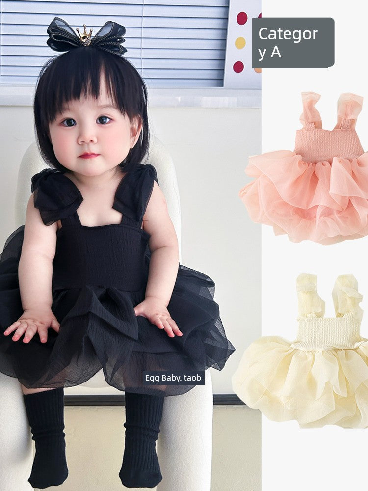 Baby Girl Summer Dress Dress Sling Princess Girl Tulle Tutu Skirt Western Style Baby One One Year Old Celebration Dress Summer